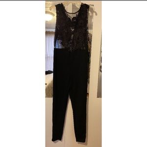 Jumpsuit lace top tapered crop leg pantsuit